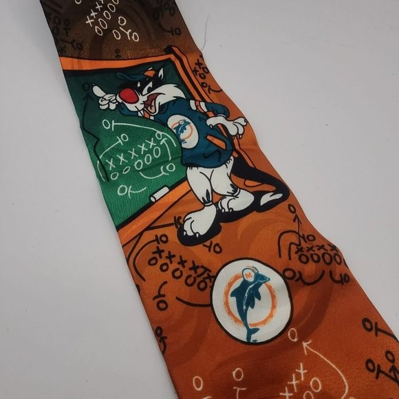 Miami Dolphins Silk Tie Warner Brothers Sylvester And Tweedy Bird 1993 Korea 59" - Picture 2 of 8
